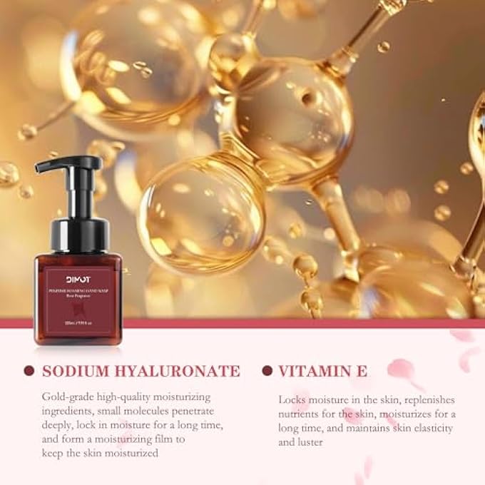 DIMOT FOAM HAND SOAP ROSE FRAGRANCE - GENTLE FOAM SOAP WITH HYALURONIC ACID & VITAMIN E, MILD FOAM MOUSSE FOR DAILY HAND WASH - 225 ML - Image 4